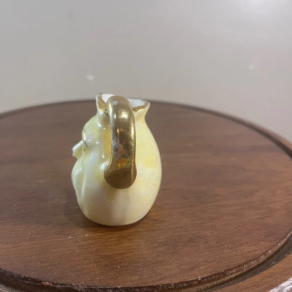 Vtg Man on Moon Face Miniature Creamer Pitcher Yellow Lustre Gold Trim 2.5